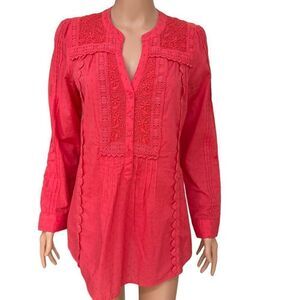 Anthropologie Leifnotes Long Sleeve Tunic Top Embroidery Roll Tab Sleeves size 4